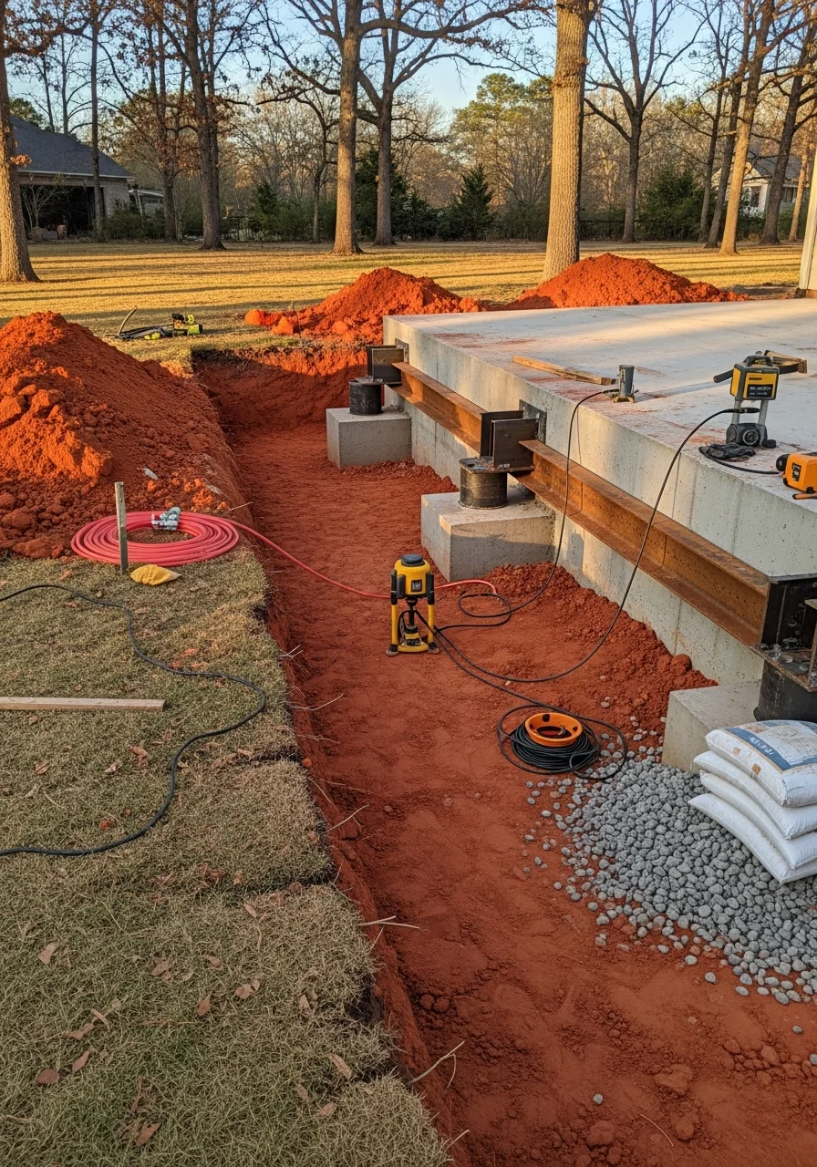 Close-up of a Fayetteville homeowner standing in their yard with a professional service team member.