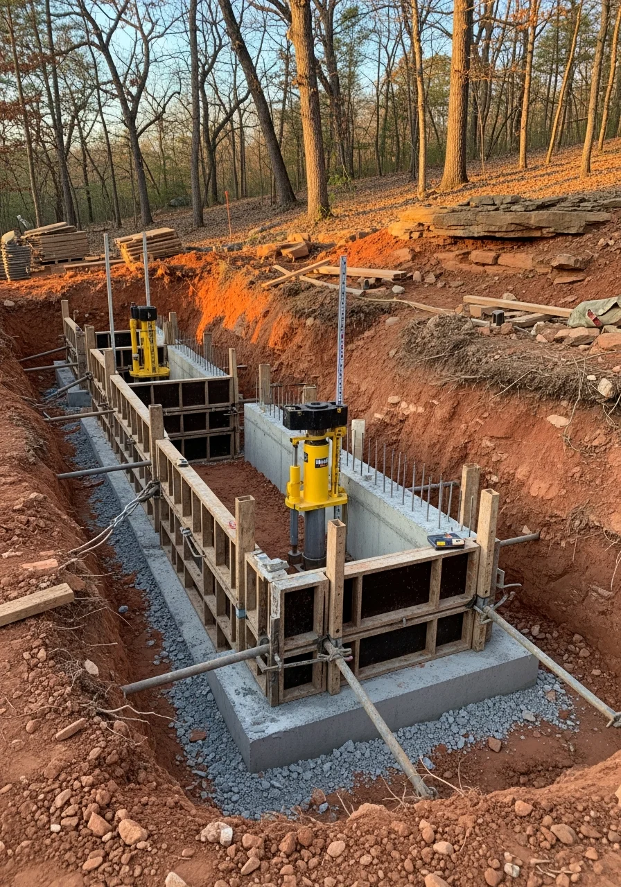 Crew member working on a Hot Springs mountain property with visible slope and natural landscape features.