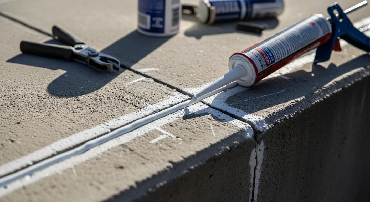 A sealed foundation wall crack in a Fayetteville, Arkansas home showing a clean, flush repair line along a concrete basement wall. The surrounding concrete surface is dry with no visible moisture or staining.